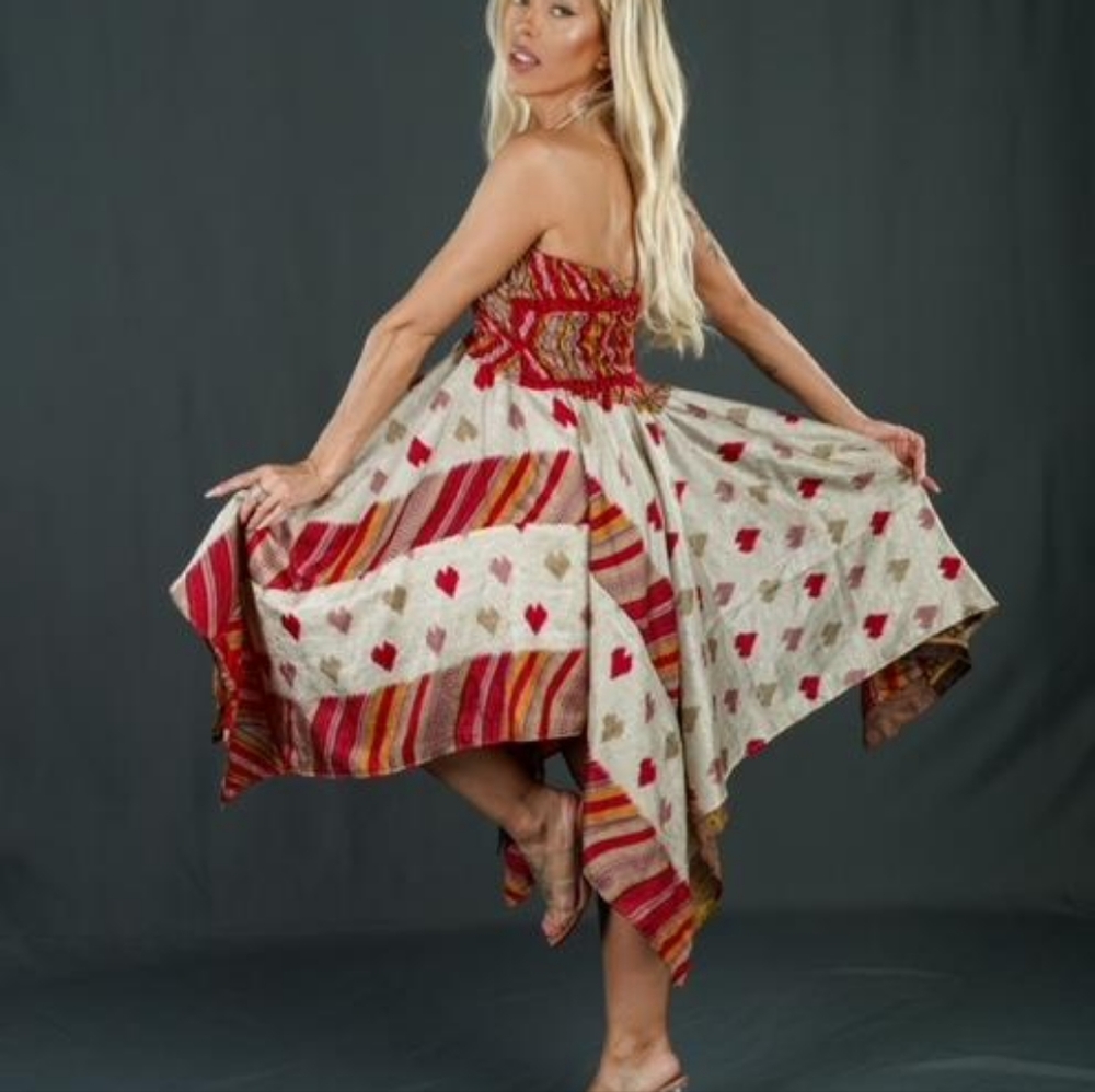 Brand New Sustainably Designed Merlot Print Boho Silk Convertible Dress/S…